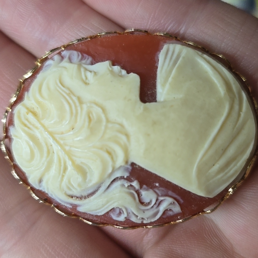 Vintage Cameo Brooch Resin Costume Jewlery Retro Pin - Picture 3 of 11